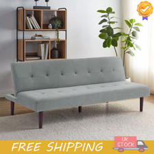 2 in 1 Convertible Folding Futon Sofa Bed Grey Fabric Upholstered Sleeper Couch