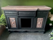 Early 20th Century Solid Wood Carved Sideboard  - Upcycled in Matte Black