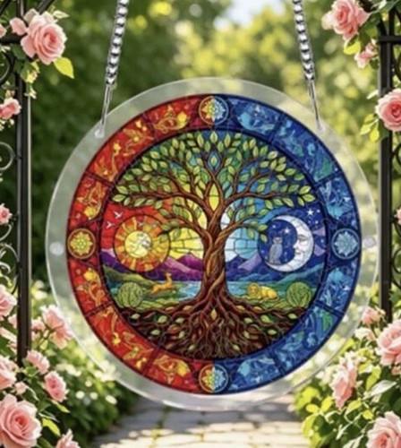 Sun moon tree life acrylic - sun,