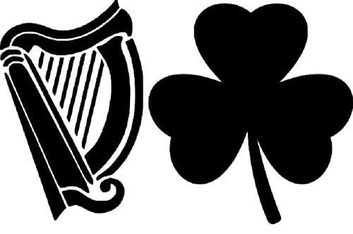Celtic harp and shamrock - and,