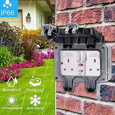 OUTDOOR SOCKET WEATHERPROOF STORM DOUBLE SWITCHED RCD SOCKET 13A 2 GANG IP66 UK