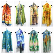 New Women Scarf Satin Silk Floral Print Paint Pattern Large Scarves Shawl Wrap
