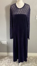 VTG Alexon deep dark purple velvet lace top long sleeve maxi long dress UK 14