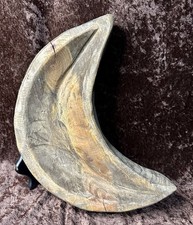 Vtg Hand Carved Moon Wood Dough Bowl Candle Mold Rustic Primitive Celestial