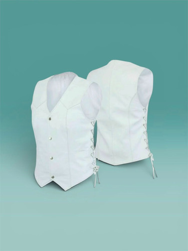 Women white leather vest - women's,