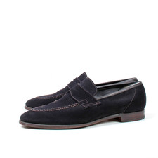 Crockett & Jones Teign Navy Blue Suede Penny Shoes Loafers Men's UK 10 E US 11
