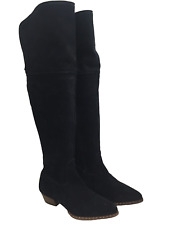 DUO Women's Thigh-High Boots Size 7 Navy Suede 34cm Calf Studded Toes Used F1