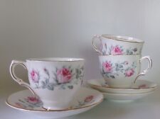 THREE SALISBURY CHINA PINK ROSES TEA CUPS & SAUCERS - GREAT CONDITION