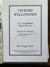 WW2 RAF Flt Lt M Ingmire DFC 115 sqn signed Vickers Wellington Bomber Bookplate