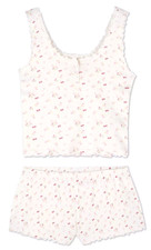 Ladies Pyjamas Ivory Pink Floral Women 12/14 Summer Cotton Vest Shorts Primark