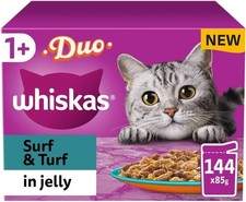 Whiskas 1+ Surf & Turf in Jelly 144 x 85g Pouches – Adult Wet Cat Food Megapack