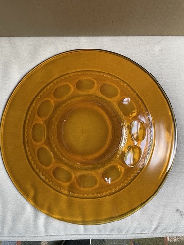 Amber pressed glass round - pressed,