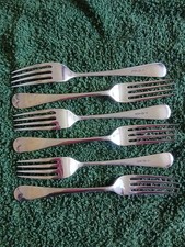 SET 6  SILVER PLATED OLD ENGLISH PATTERN CUTLERY TABLE FORKS GOOD CONDITION 