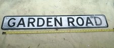 Vintage Retired Metal Road Name Sign GARDEN ROAD Black & White original mancave
