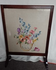 Vintage Embroidered Fireplace/Fire screen With Glass Cover.