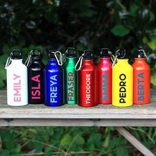 Personalised Kids 400ml School Metal Drinks Sports Water Bottle with Carabiner