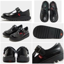Kickers Girl's Kick T Bar Black Patent Shoes - UK Size 9/EUR 27 *Box Damaged