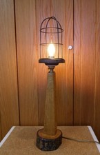 Handmade plug-in Lamp reclaimed Oak on/off switch rustic bulb cage