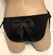 Quality F&F Black Diamante Bow Tie-Sided Style Bikini Briefs - Size 14 - New