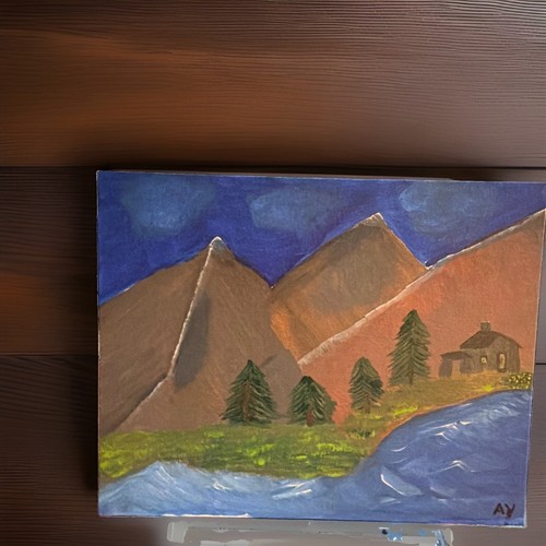 Mountain river cabin trees - river,