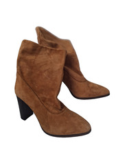 Karen Millen Tan Suede Ankle Boots Eur 38 Uk 5 3.5 in Heel   NWOB Stylish