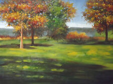 English Country Forest Trees Oil Painting Linen Landscape Original