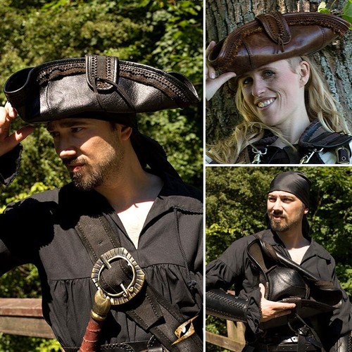 Quality leather pirate tricorn - pirate,