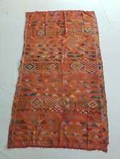 Fine Vintage Moroccan Hand Made Oriental Wool Orange Blue Kilim 203x133cm