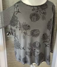 M&S sz 20 Blouse SHEER Sleeves Stretchy GREY BLACK M&S Tunic Top sz 20