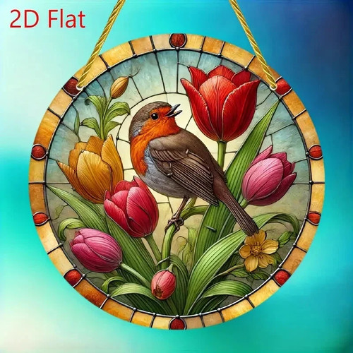 Robin bird tulip flowers - bird,