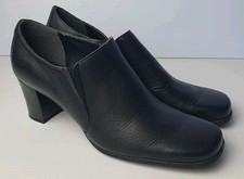 BHS Womens Leather Boot Shoes UK 5 Black Block Heel H2.5" Vgc