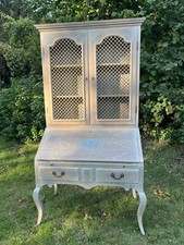 Large Limed Oak Writing Bureau Bookcase Desk with Stencilled Decoration RRP £2k