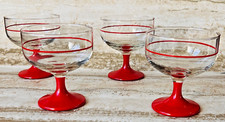 4 Vintage MARGARITA COCKTAIL GLASSES Bright Red bands & Stems RETRO COUPES 1970s