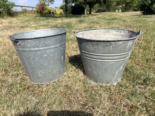 Two vintage galvanised buckets - two,