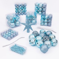 100 Christmas Baubles Tree Hanging Balls Xmas Party Beads Ornament Light Blue