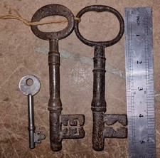 Large Early Victorian Hand-forged Wrought Iron Door Keys 5.25” Long