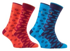 FARAH - 2 Pack of Mens Bright Vintage Patterned Dress Socks in Orange and Blue