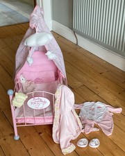 Baby Annabell: Vintage Metal Cot: Complete with working Mobile: + Extras