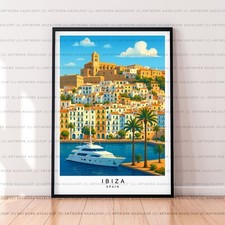 Ibiza Old Town Poster Spain Unframed Illustration Seaside Art Print For Decor