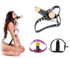 Black Pink Fancy Mouth Plug Wear Ball Gag Head Hood Dungeon Restraints Toy