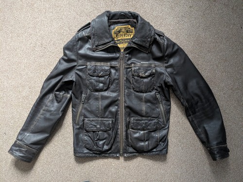 Mens superdry leather jacket - leather,