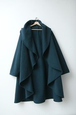 Vuokko Finland Lagenlook Wool Oversized Waterfall Coat Overcoat Jacket Teal M