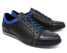*S60 UK 7 NEW MENS NAVY BLACK LEATHER TRAINERS SNEAKERS SPORT UNIQUE SHOES EU 41