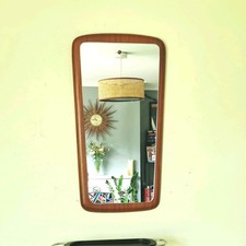 Vintage 70's Mid-Century Teak Wall Mirror Asymmetric Danish Scandi Style Long