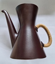 Stig Lindberg Gustavsberg Terma Flameldfast Brown glazed Coffee Pot 1955. Caned