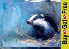 Badger in Grass 5"x7" Print on Matte Paper | Expressive Wildlife Oil Painting