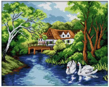 Counted Cross Stitch Kit 14 ct Swan Country River Home 44x36cm Joy Sunday DIY UK