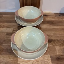 Branksome China 1950s - Two Tone Graceline Soup Bowl & Saucer x 2