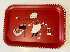 Vtg MCM Red Metal Tray