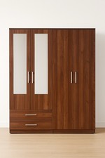 4 Door 2 Drawers Mirrored Wardrobe - Ready Assembled Walnut Finish